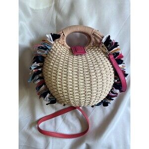 Sam Edelman Mariana Round Straw Crossbody Bag Tassel Boho Circle Raffia